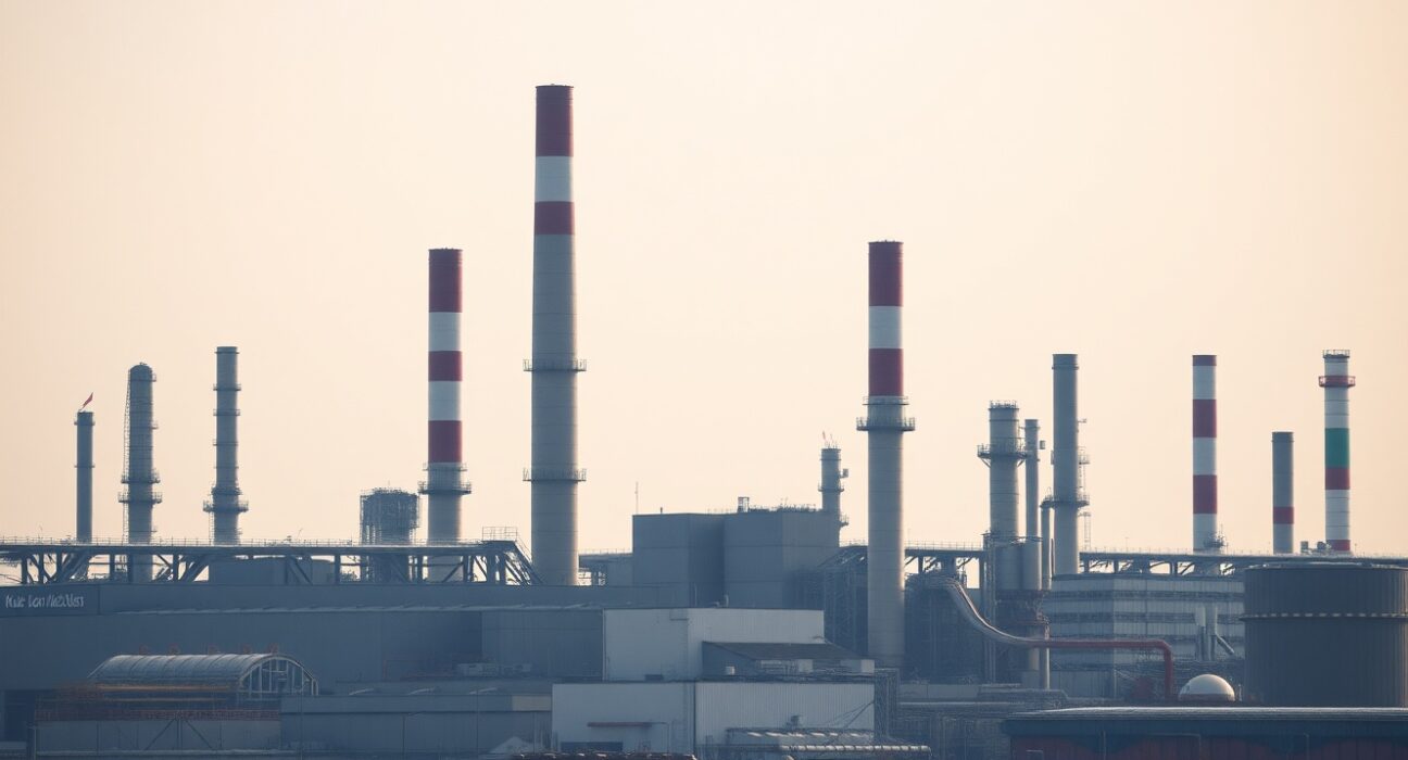 Eurozone industrial factory complex representing producer price index data for May