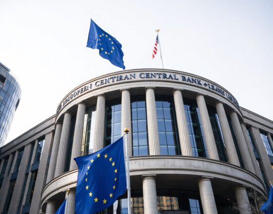 European Central Bank headquarters in Frankfurt, representing Eurozone economic data
