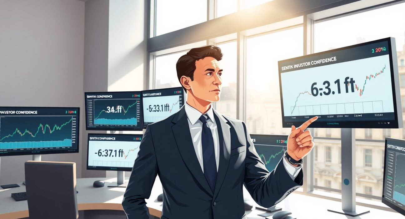 Financial analyst examines Eurozone Sentix Investor Confidence index showing negative -3.1 reading