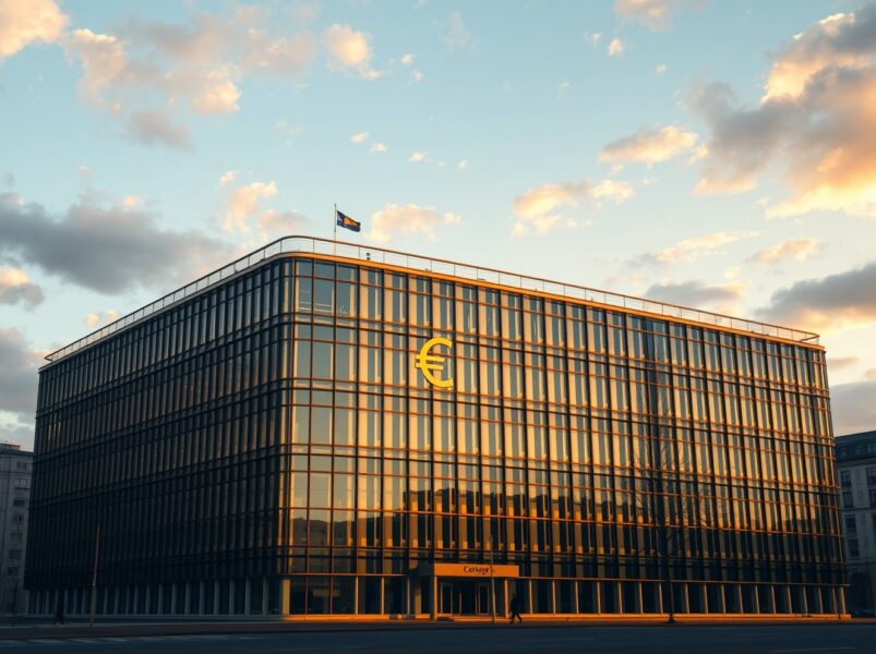 European Central Bank headquarters in Frankfurt at dawn, representing Eurozone economic strategy and policy shifts