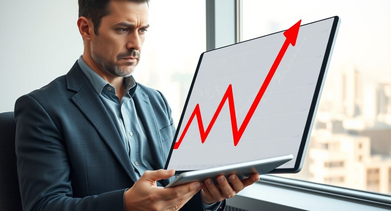 Financial analyst reviews Evernorth Holdings' significant XRP loss on a market data tablet.