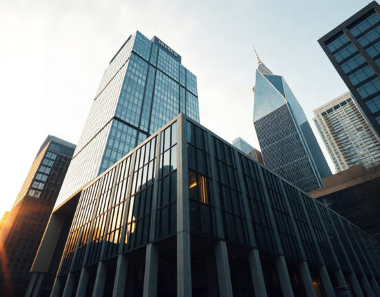 Modern financial district building representing Evernorth's corporate headquarters and Nasdaq listing progress