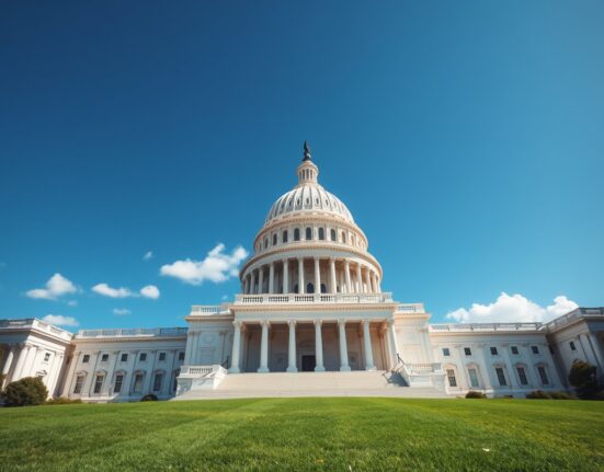 U.S. Capitol building on a sunny day, representing cryptocurrency regulation debate.
