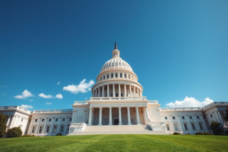 U.S. Capitol building on a sunny day, representing cryptocurrency regulation debate.