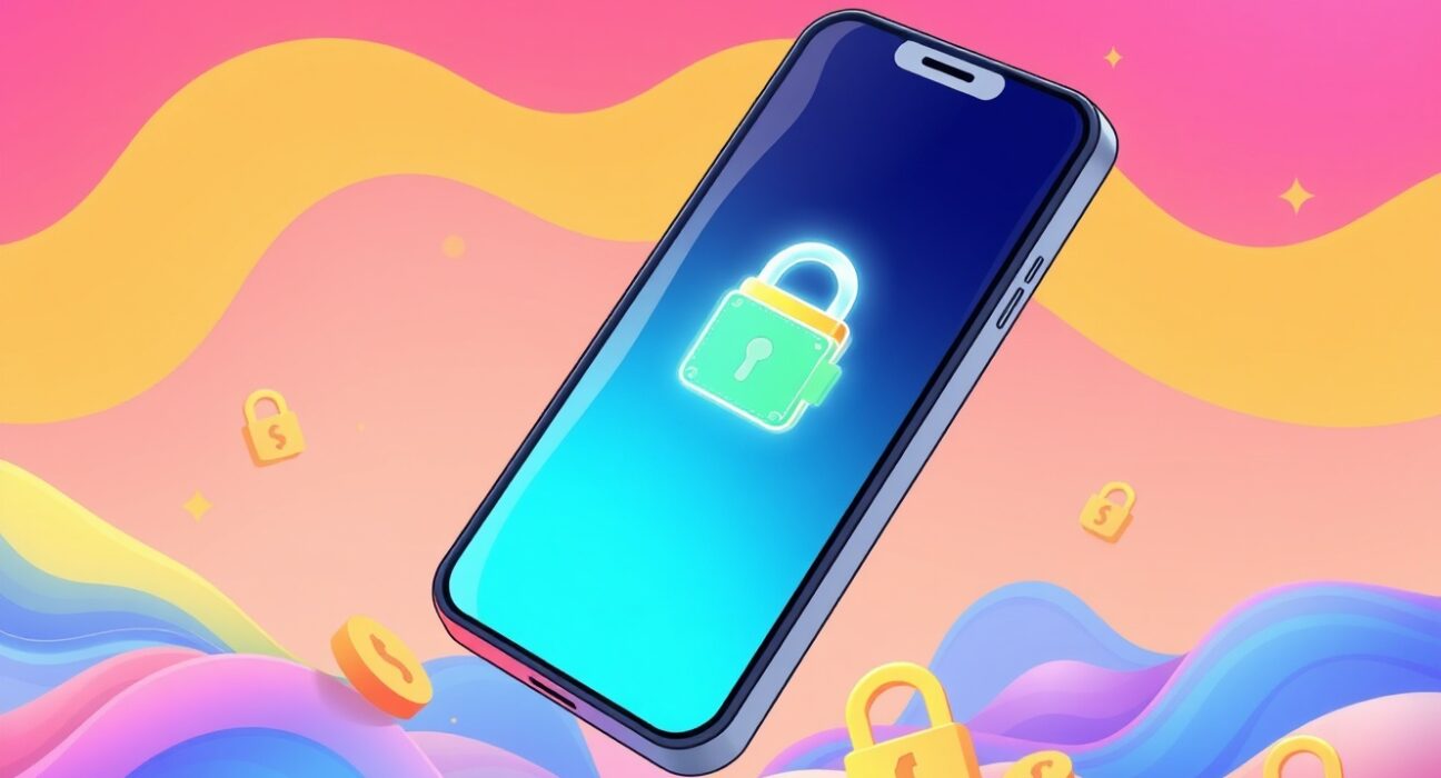 A vibrant cartoon illustration of the revolutionary Exodus Pay self-custody app concept on a smartphone.