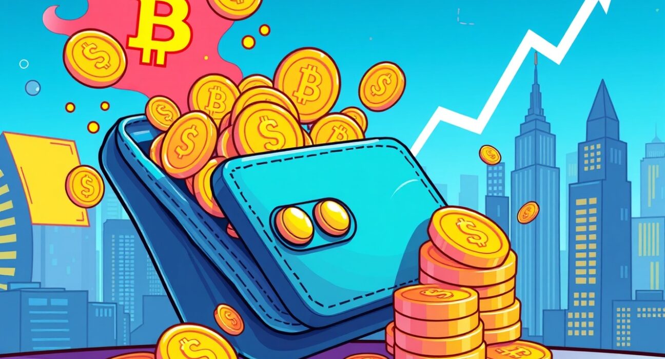 Exodus Q3 revenue growth shown through vibrant cryptocurrency wallet illustration with rising value indicators