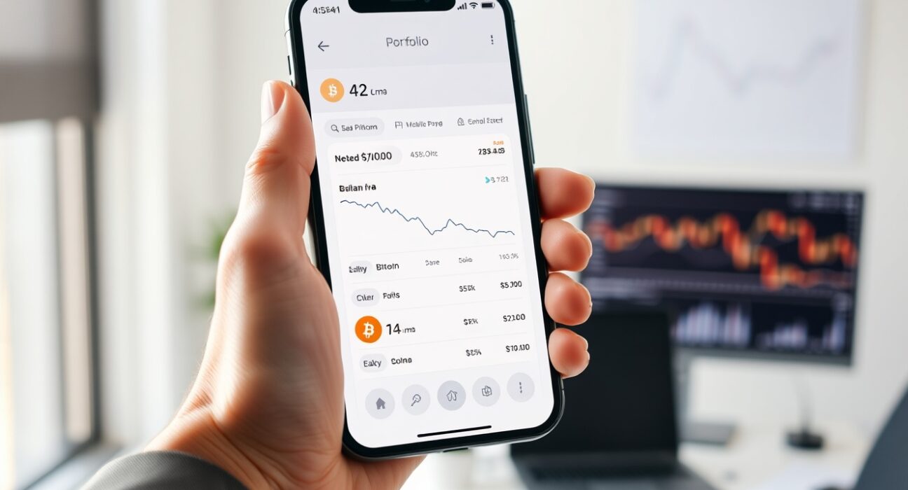 Smartphone displaying a crypto wallet dashboard with declining Bitcoin, Ethereum, and Solana balances.