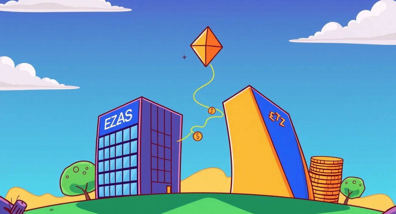 A cartoon showing EZ Labs increasing its investment in Ethena Labs, symbolizing growth and a strategic partnership for USDe.