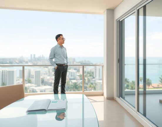 F2Pool founder contemplates cryptocurrency real estate investment loss from a Pattaya apartment balcony.