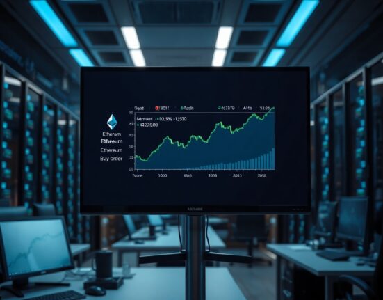 Monitor showing Ethereum buy order and price chart reflecting whale accumulation
