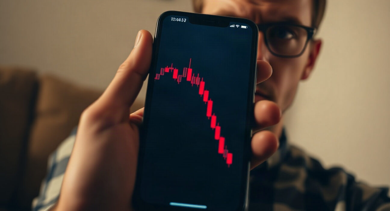 Smartphone showing a declining crypto chart with FABLE meme coin crash