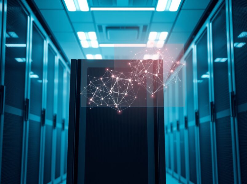 Enterprise AI server with neural network visualization representing Factory's $1.5B valuation for coding tools