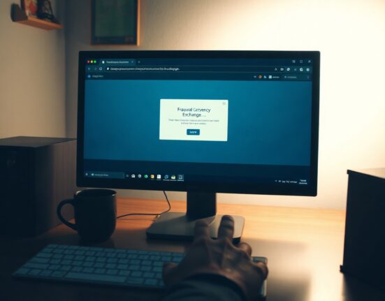 Person encountering a fraudulent cryptocurrency exchange website with a warning alert on screen