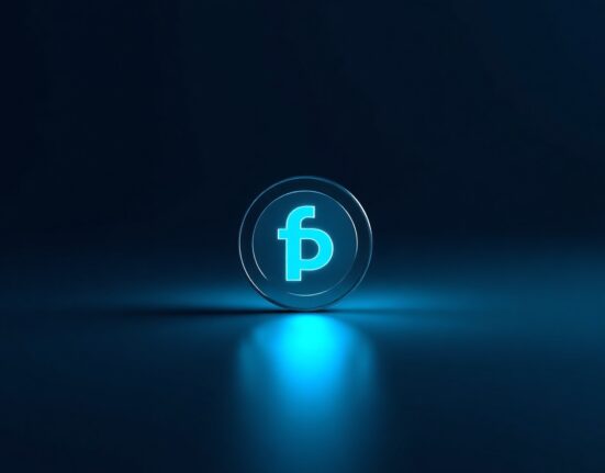 Digital representation of fUSD stablecoin with metallic finish on dark background
