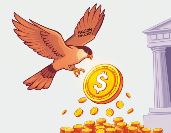 Cartoon illustration showing Falcon Finance's significant investment, symbolizing its role in the on-chain dollar standard.