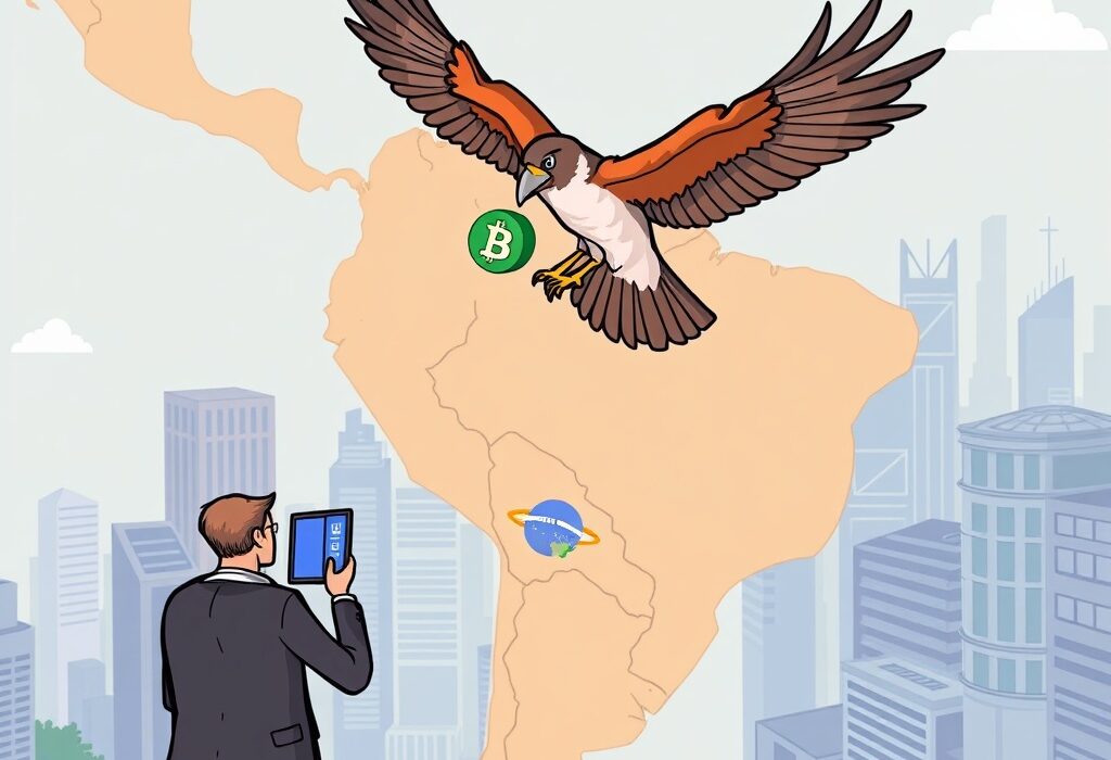 A cartoon falcon symbolizes FalconX Brazil's expansion into Latin America, highlighting growing institutional crypto demand.