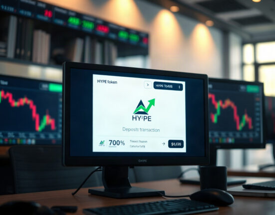 FalconX deposit of HYPE to Gate exchange shown on a trading screen