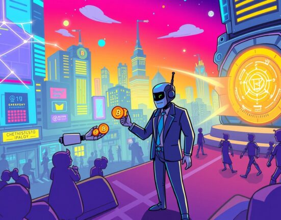 FANC roadmap goals illustrated as a vibrant journey towards AI and quantum-secured blockchain technology.