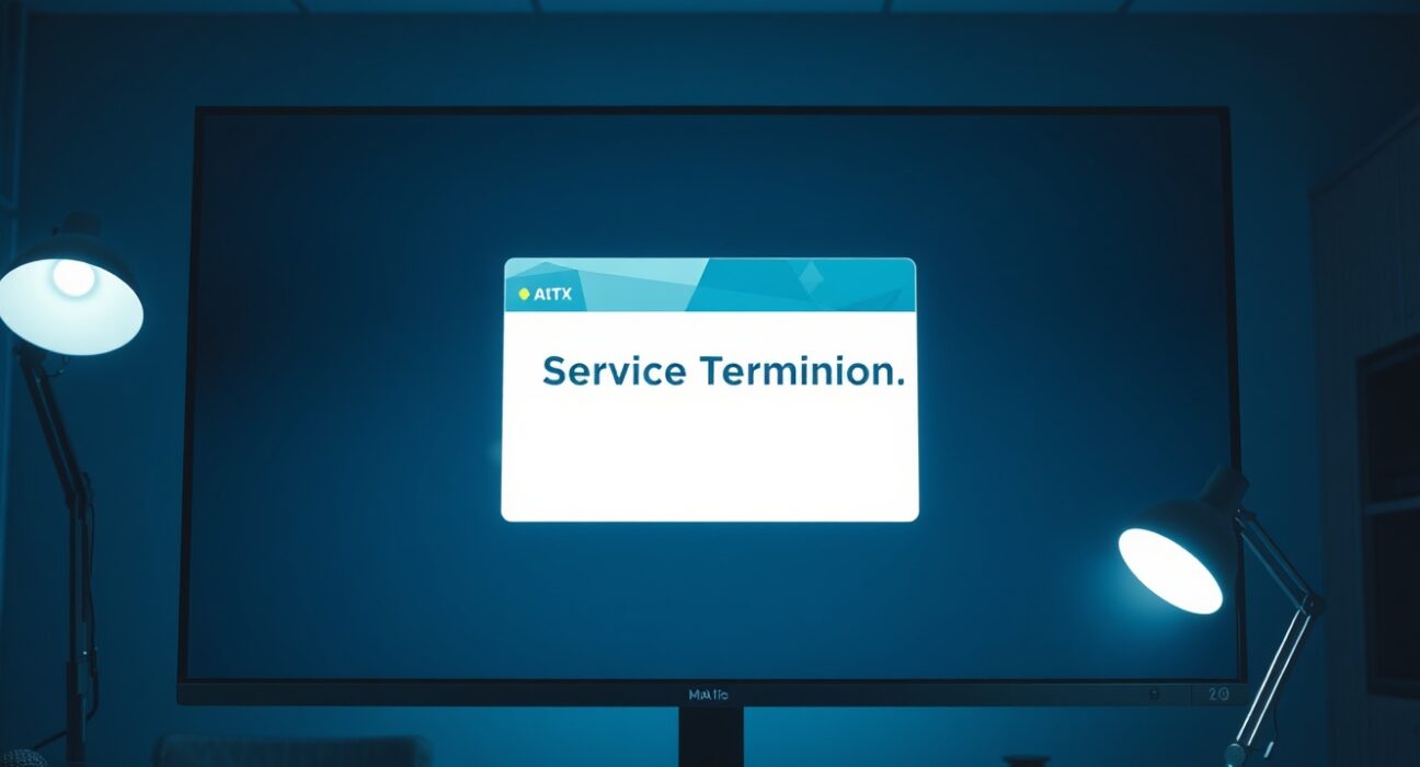 Digital trading card interface on a screen with a service termination notice, representing Fantasy.top's closure.