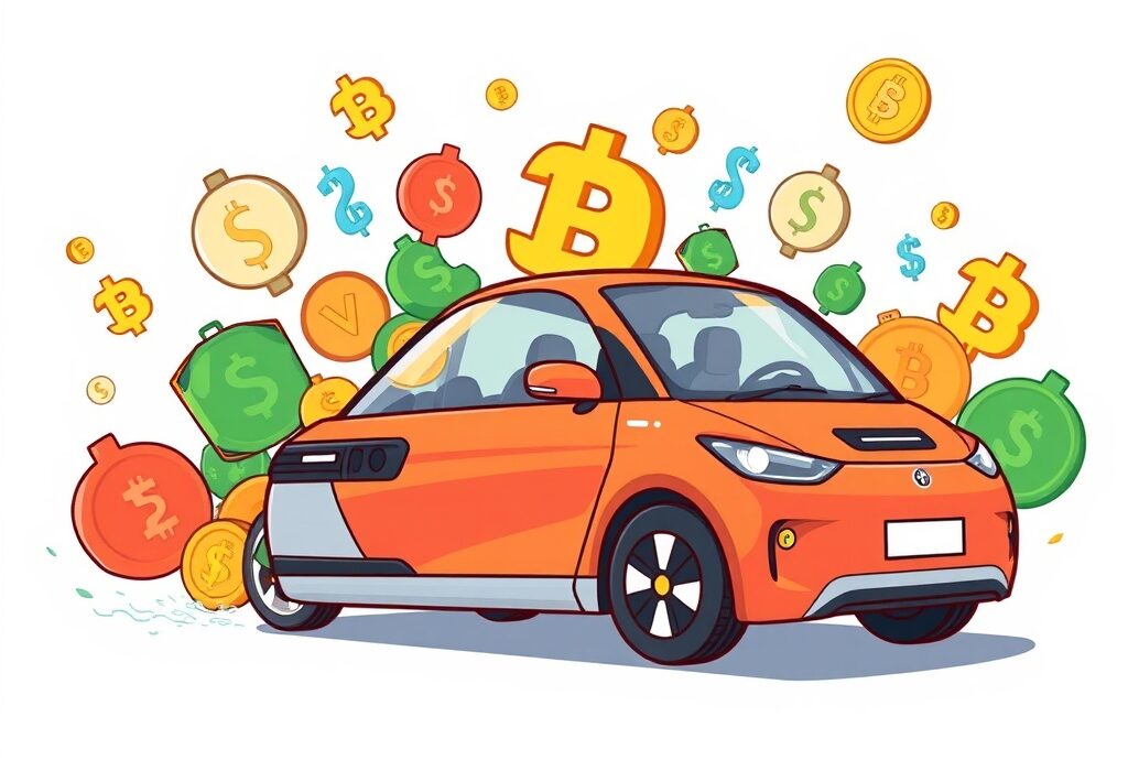 Faraday Future crypto investment plan: An EV car merging with digital currency symbols, symbolizing innovation.