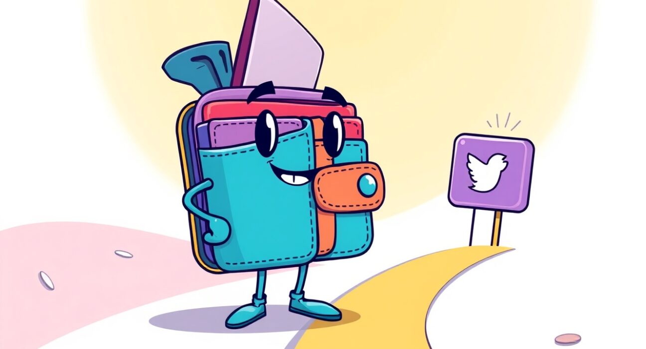 A vibrant cartoon of a Farcaster wallet character confidently leading a new strategic direction.