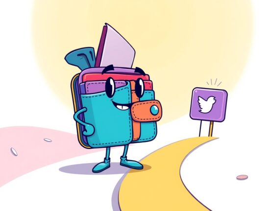 A vibrant cartoon of a Farcaster wallet character confidently leading a new strategic direction.