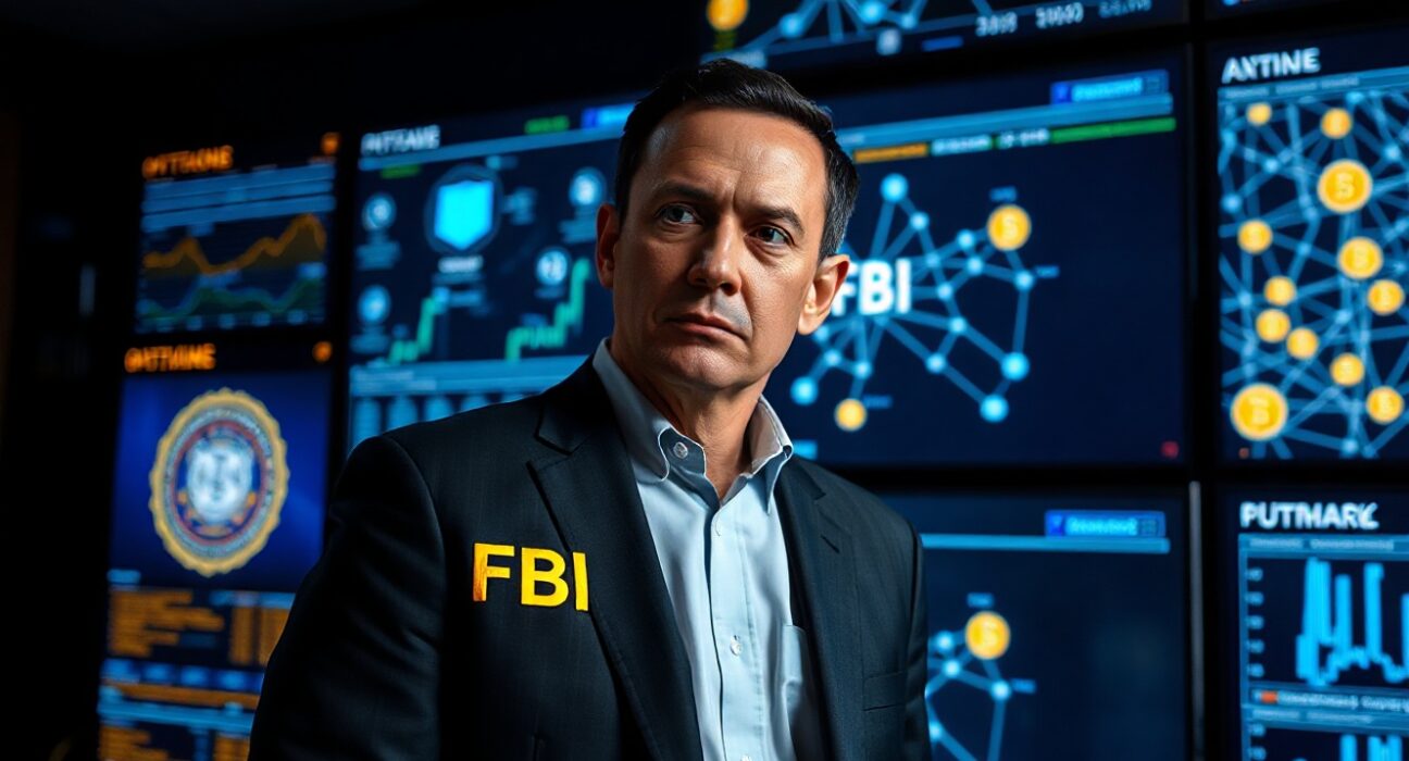 FBI agent monitoring cryptocurrency seizure operations in a federal command center