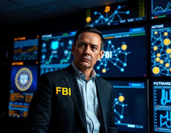 FBI agent monitoring cryptocurrency seizure operations in a federal command center