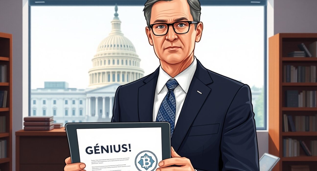 FDIC Chairman Travis Hill discussing stablecoin regulation and deposit insurance exclusion under the GENIUS Act