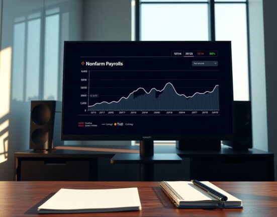 Analysis of the February US Nonfarm Payrolls report showing moderated hiring trends on a financial