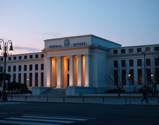 The Federal Reserve building representing steady interest rate policy and monetary authority.
