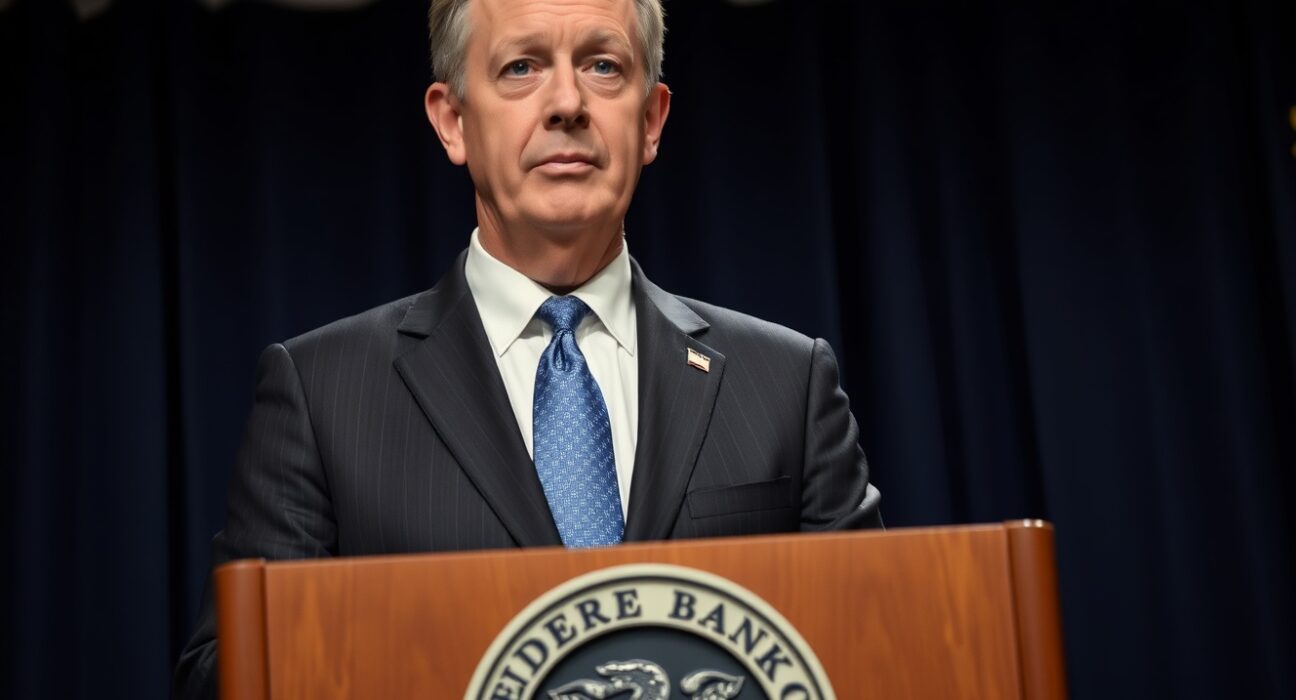 Richmond Federal Reserve President Thomas Barkin speaking at a press conference, declining to provide forward guidance on interest rates.