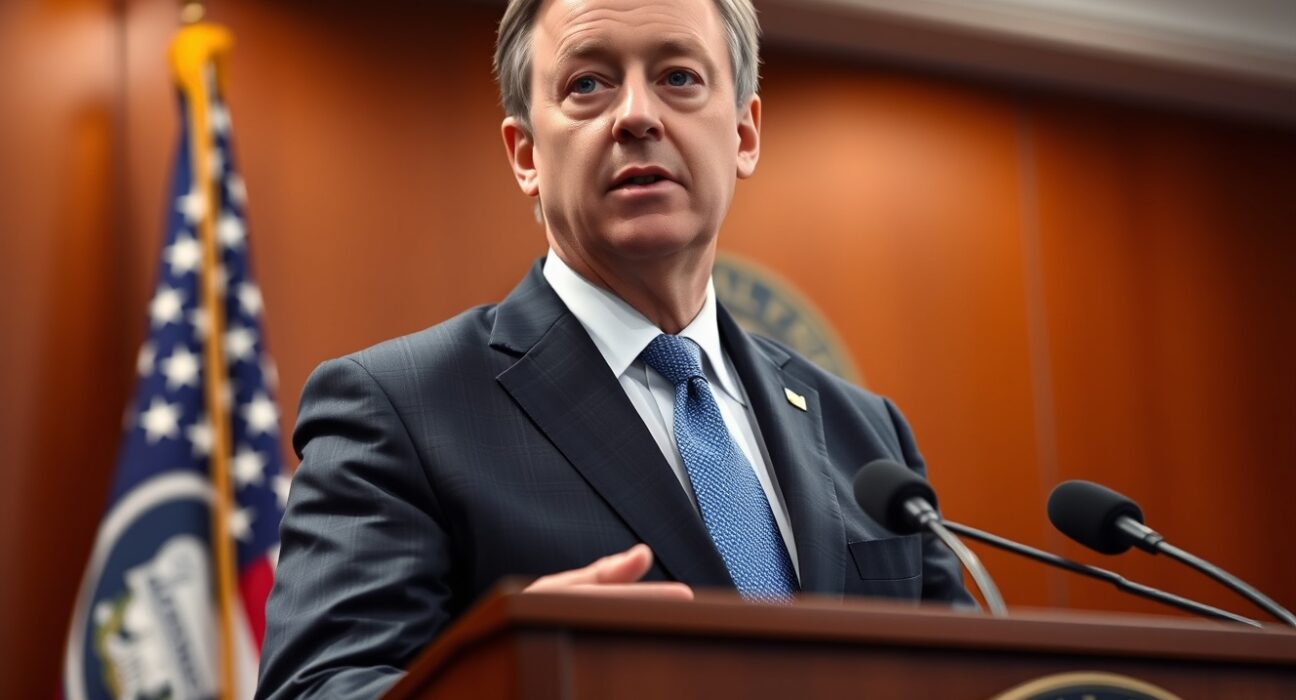 Federal Reserve President Thomas Barkin discussing monetary policy at press conference about interest rate decisions