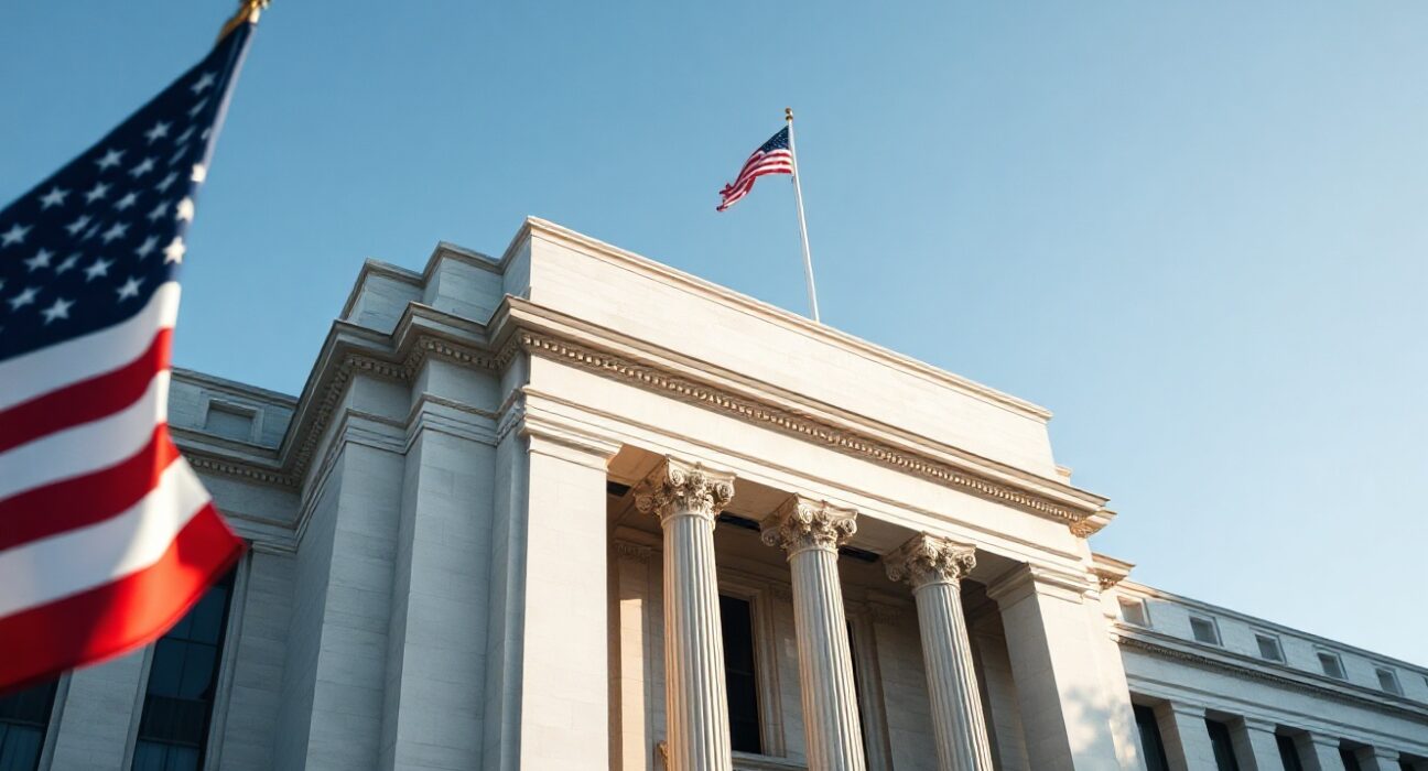 Federal Reserve Board of Governors building in Washington D.C. on a sunny day