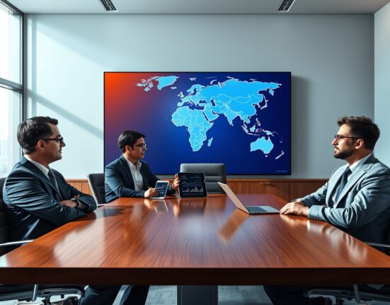 Business executives analyzing Middle East conflict impact on US economic decisions in Fed Beige Book report