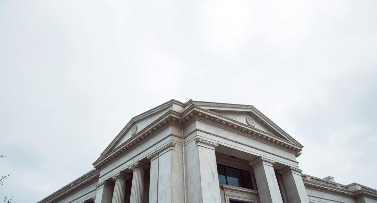 Federal Reserve building in Washington D.C. on a cloudy day