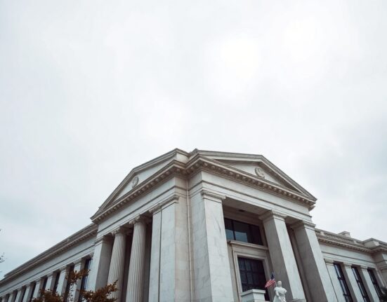 Federal Reserve building in Washington D.C. on a cloudy day