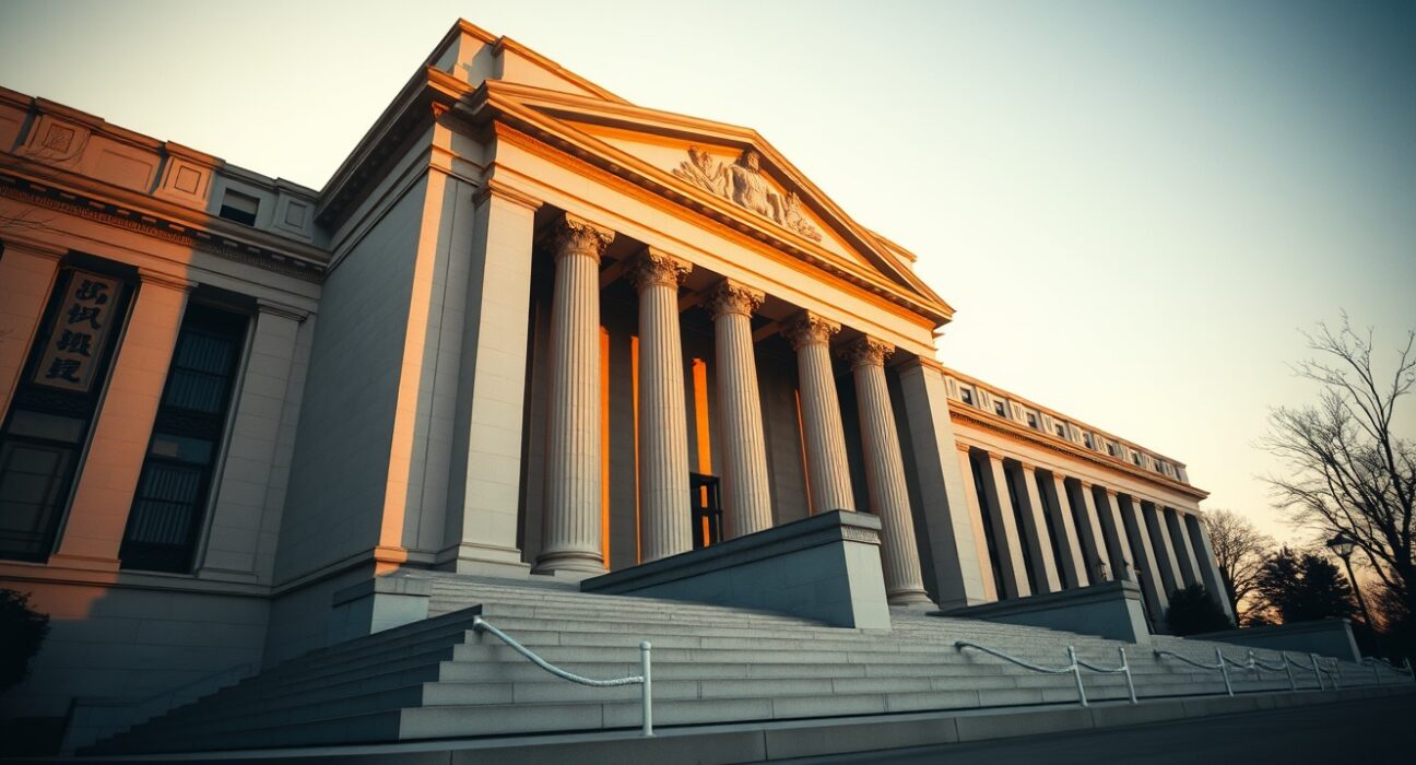 Exterior of the Federal Reserve building in Washington, D.C., under afternoon sunlight.