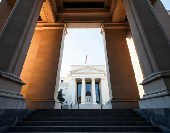 Federal Reserve building in Washington, D.C., on a sunny morning, symbolizing U.S. central bank and economic policy.