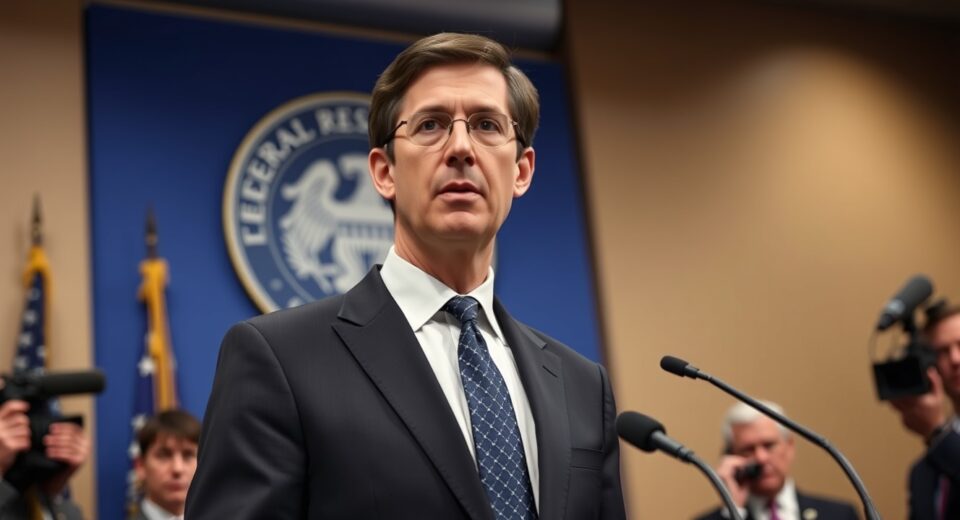 Federal Reserve Chairman Kevin Warsh speaking at a press conference, reaffirming the 2% inflation target.