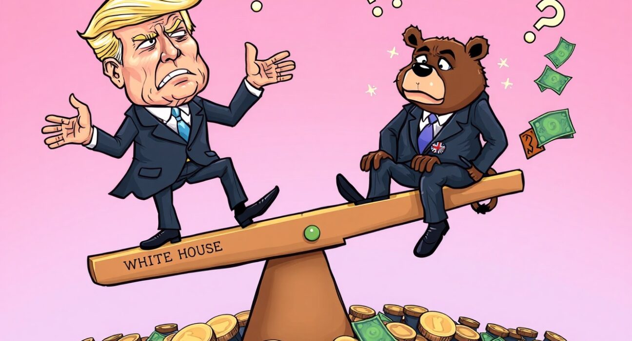 Cartoon illustration showing the plunging Fed chair odds for Kevin Hassett amid independence concerns