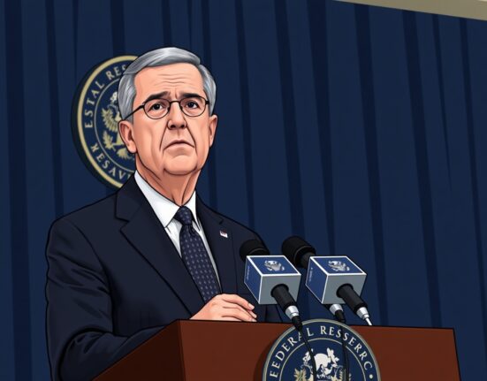 Fed Chair Jerome Powell speaks at a press conference about interest rates being at the upper end of the neutral range.