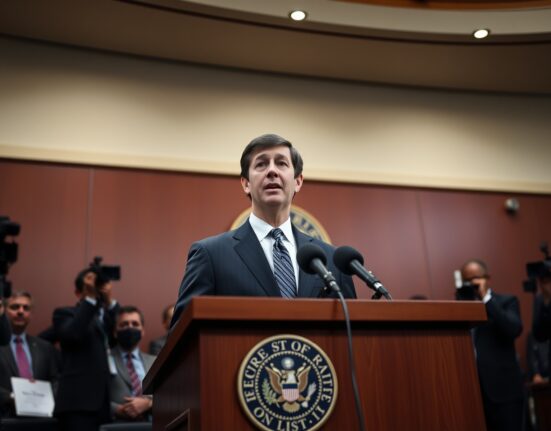 Federal Reserve Chairman Kevin Warsh at a press conference podium with microphones.