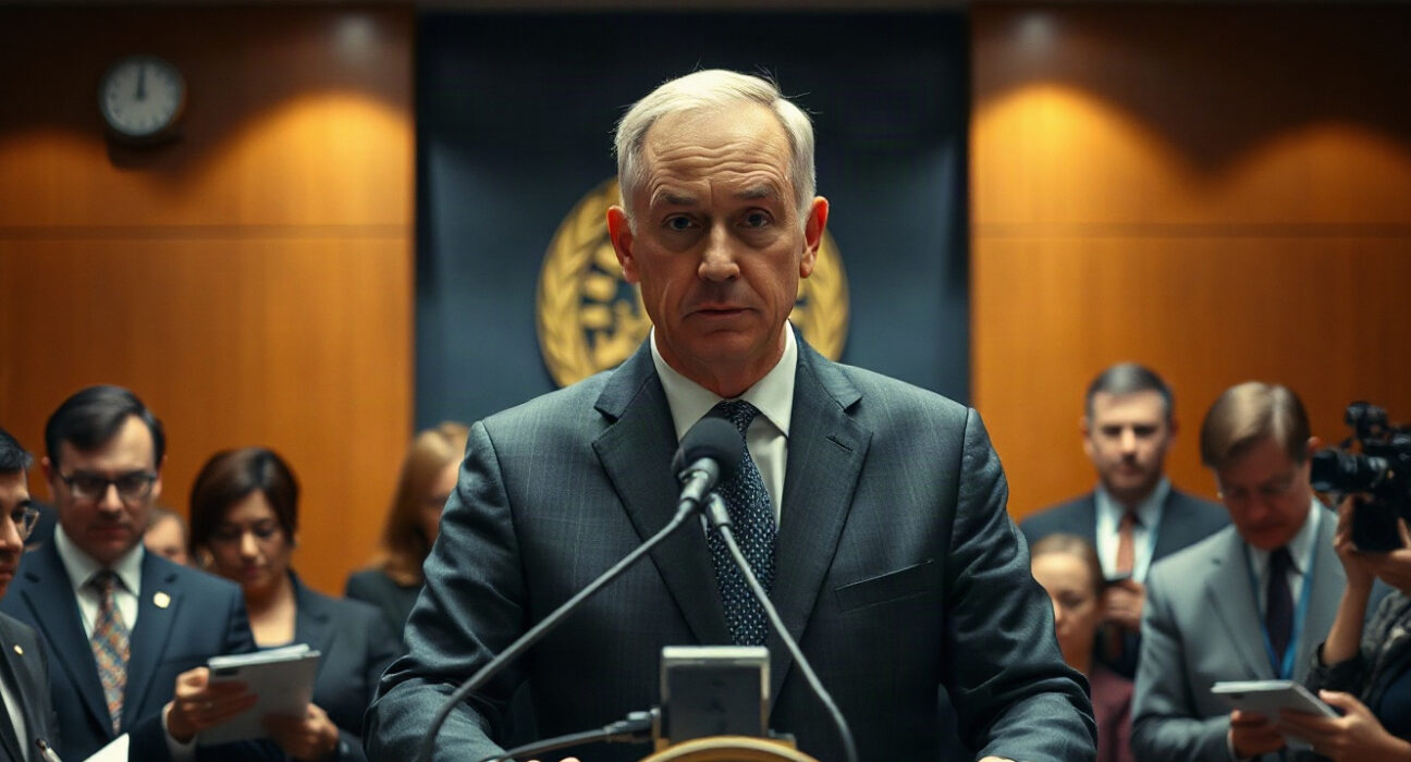 Federal Reserve Chair Warsh speaking at a press conference podium