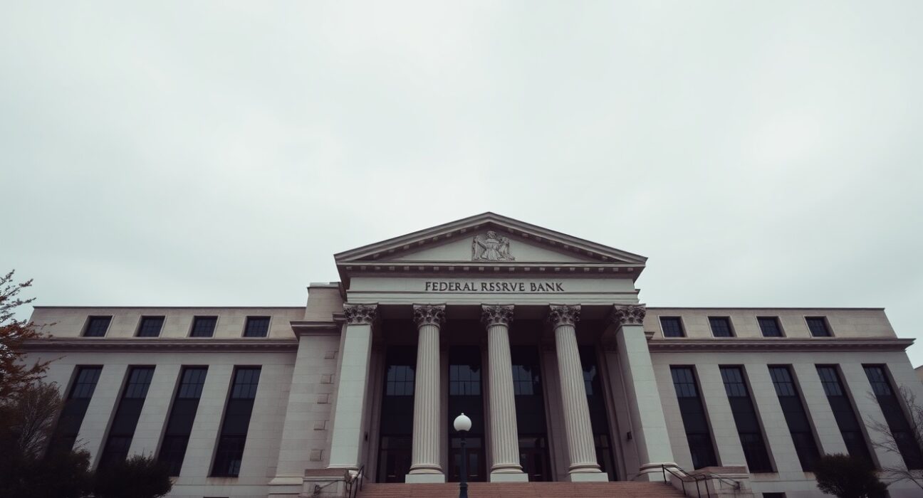 Exterior of the Boston Federal Reserve Bank building on a cloudy day