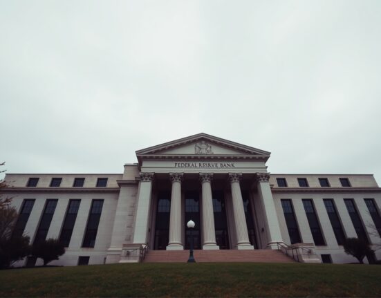 Exterior of the Boston Federal Reserve Bank building on a cloudy day