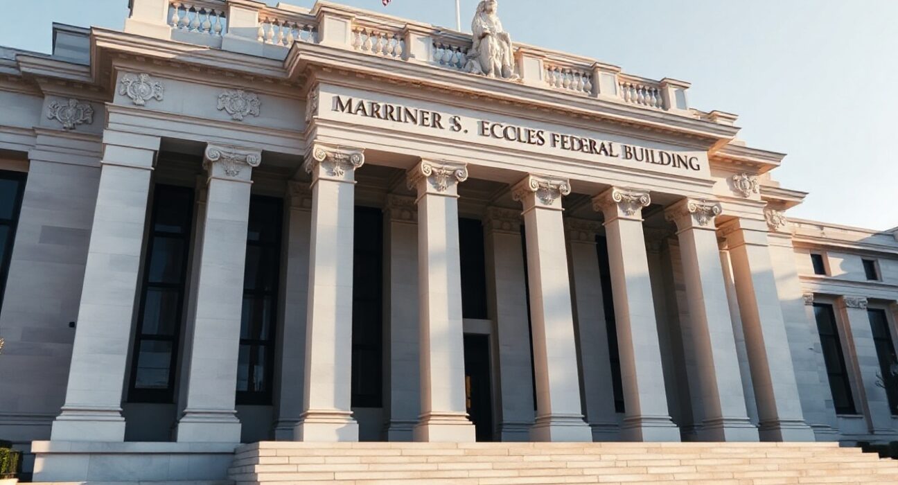 Federal Reserve building in Washington, D.C., as Governor Cook signals steady rates but possible hike.