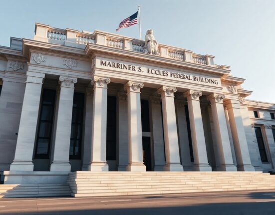 Federal Reserve building in Washington, D.C., as Governor Cook signals steady rates but possible hike.