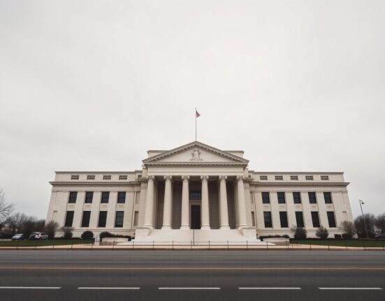 Exterior of the Federal Reserve building in Washington, D.C. on an overcast day
