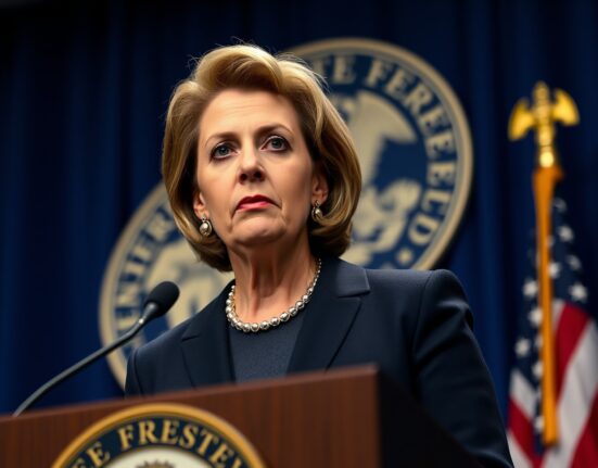 Federal Reserve Bank of San Francisco President Mary Daly speaking at a podium, emphasizing inflation control as top priority.